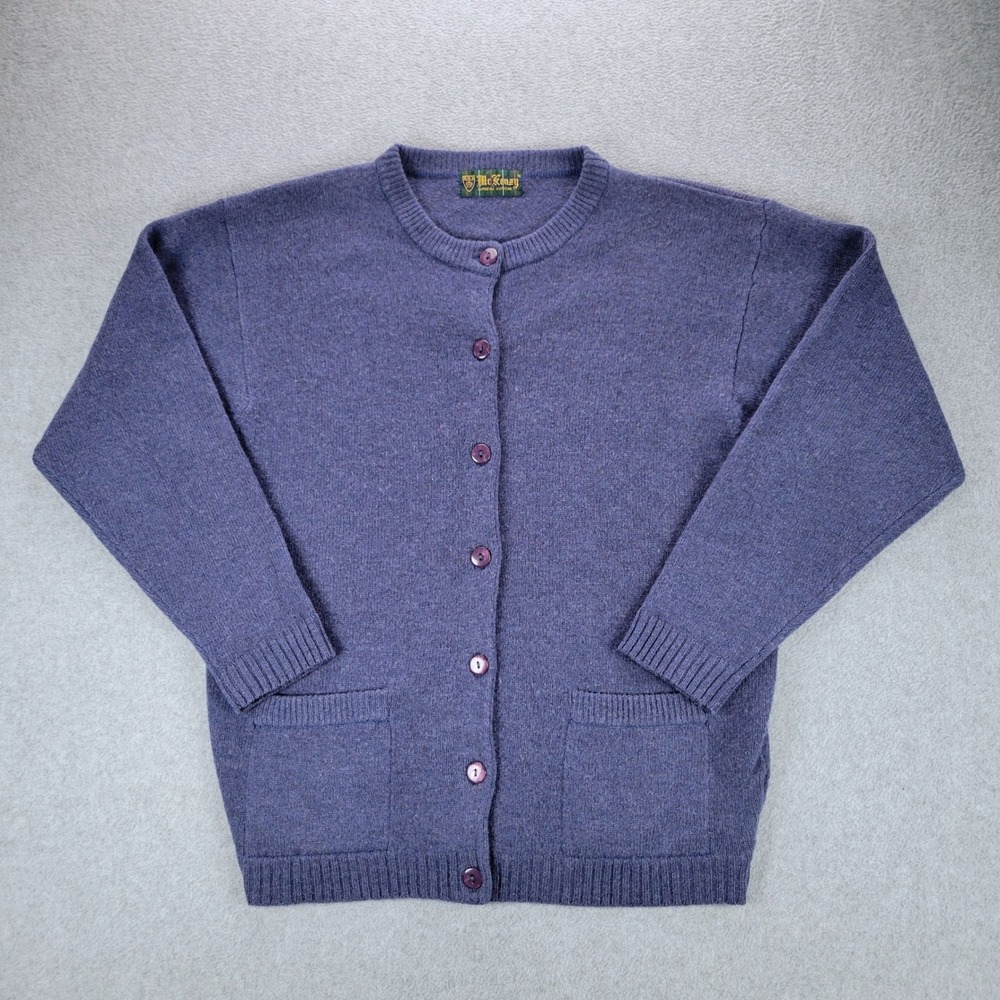 McKenzy Cardigan Wool Sweater Mens Medium Purple Heather Button Patch Pockets